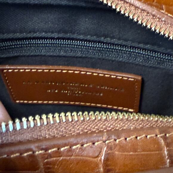 Women's Sezane Victor Brown Croc Print Leather Bag with Brass Leather Strap NEW - Picture 11 of 12